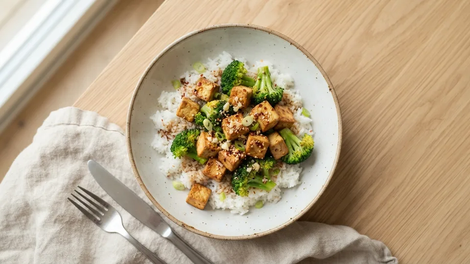 Knuspriger Tofu aus dem Airfryer mit Gemüse