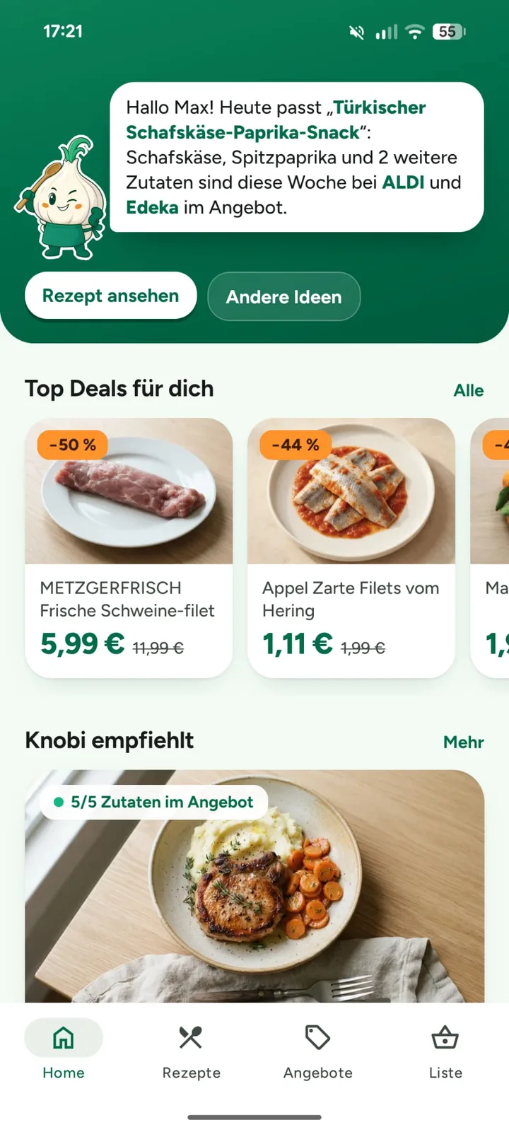 Startbildschirm der App